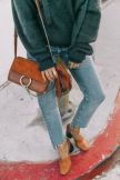 skinny jeans + ovrsize sweater + heels + bag